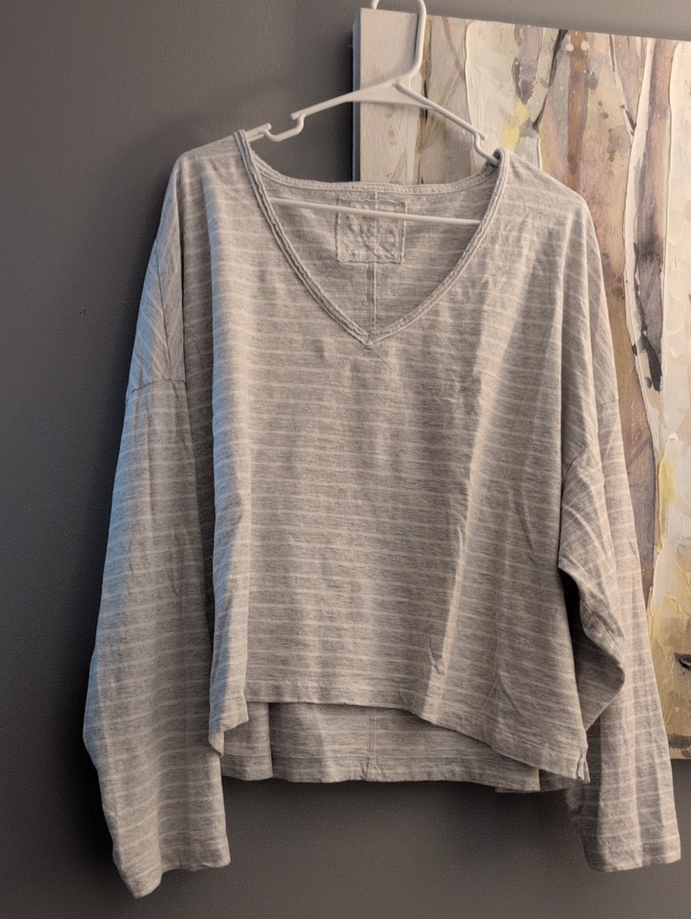 aerie Light Gray Striped V-Neck Top Xxl